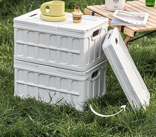 Collapsible 35L Storage Box Crates Plastic Tote Container Stackable Folding Utility Crates for Clothes, Toy, Books,Snack, Shoe, and Grocery Storage Bin with handle for easy carrying - White - Image 9