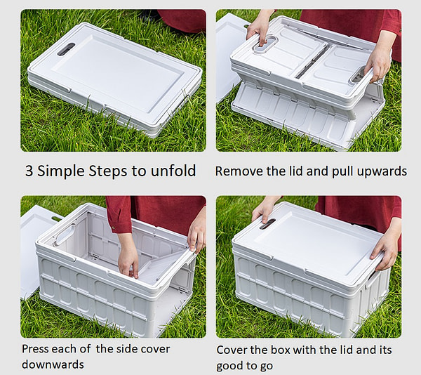 Collapsible 35L Storage Box Crates Plastic Tote Container Stackable Folding Utility Crates for Clothes, Toy, Books,Snack, Shoe, and Grocery Storage Bin with handle for easy carrying - White - Image 8