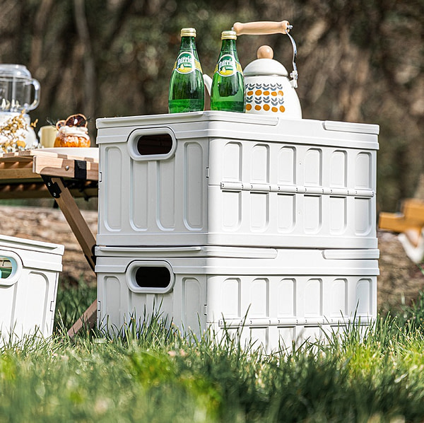 Collapsible 35L Storage Box Crates Plastic Tote Container Stackable Folding Utility Crates for Clothes, Toy, Books,Snack, Shoe, and Grocery Storage Bin with handle for easy carrying - White - Image 5