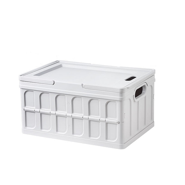 Collapsible 35L Storage Box Crates Plastic Tote Container Stackable Folding Utility Crates for Clothes, Toy, Books,Snack, Shoe, and Grocery Storage Bin with handle for easy carrying - White